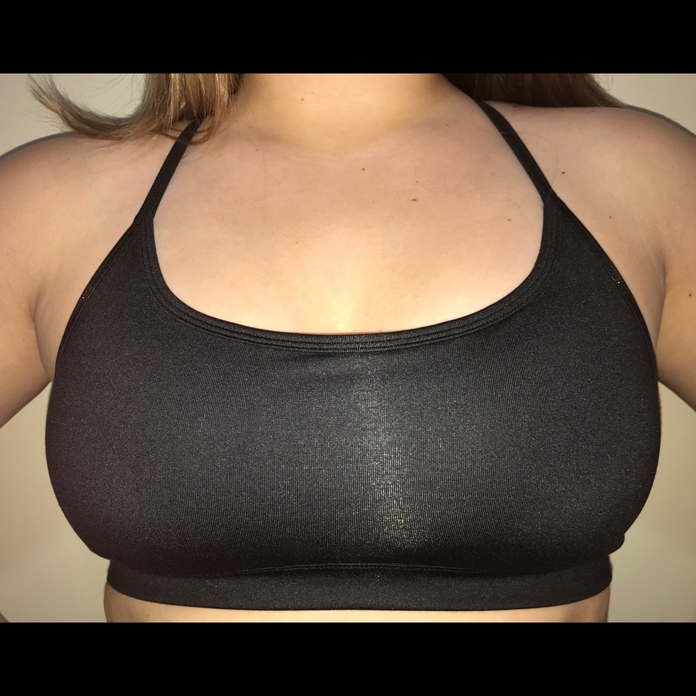 Black Aerie Sports Bra with Cross Straps and Mesh